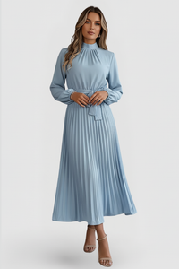 Eloise | Elegant Mock Neck Pleated Midi Dress