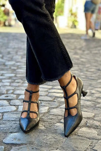 Juliet | Multi-Strap Pointed Toe Low Block Heel Pumps