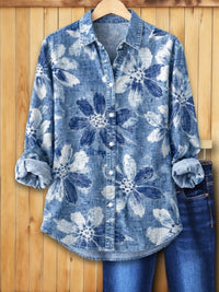 Elaine | Relaxed Fit Womens Denim Shirt with Floral Print