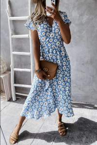 Florenza | Women's Daisy Print Romantic Midi Dress