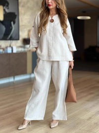 Teresa | Relaxed Linen Two-Piece Tunic & Wide-Leg Pants Set