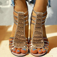 Elaine | Rhinestone Strappy Block Heel Sandals