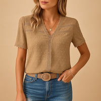 Evelina | Elegant And Romantic Swiss Dot Lace-Trim Blouse