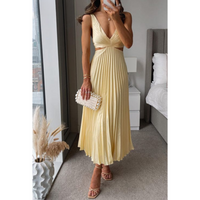 Virella | Women's Pleated V-Neck Elegant Midi Dress
