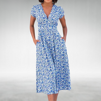 Livia | Elegant V-Neck Floral Midi Dress