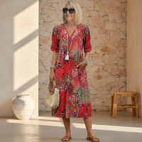 Katie | Vibrant Floral Long Sleeve Midi Dress for Women