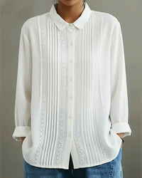 Isabela | Elegant Long Sleeve Lace Trim Blouse