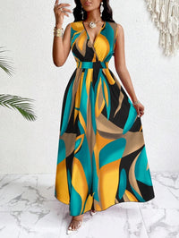 Stella | Abstract Print Deep V-Neck Maxi Dress