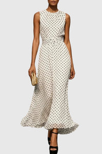 Zaria | Polka Dot Sleeveless Ruffle Hem Maxi Dress
