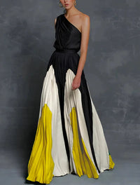 Grace | Elegant One-Shoulder Color-Block Maxi Dress