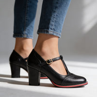 Luna | Women's T-Strap Brogue Block Heel Mary Jane
