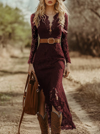 Avery | Elegant and Sophisticated Long Sleeve Lace Midi Dress