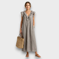 Nora | Elegant V-Neck Linen Maxi Dress
