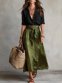 Daphne | Chic Two-Piece Button-Down Shirt and Midi Skirt Set