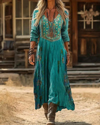 Dalia | Elegant Embroidered V-Neck Bohemian Maxi Dress