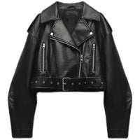 Nova | Elegant Cropped Biker Jacket with Belt Detail