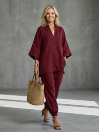 Sienna | Lightweight V-Neck Tunic & Ruffled Trouser Set