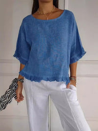 Marilyn | Comfortable And Warm Frayed-Hem Linen-Look Blouse