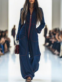 Jessica | Polished And Chic Zip-Front Denim Jumpsuit