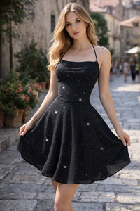Eliana | Dazzling Glitter Halter-Neck Party Dress