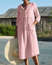Aurielle | Women's Breezy Cotton Button-Front Summer Midi Dress