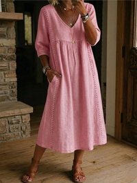 Nova | Fluid V-Neck Midi Dress with Pockets