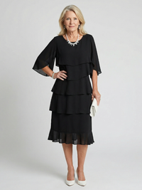 Aria | Elegant Tiered Midi Dress with Delicate Flutter Sleeves
