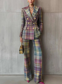 Julia | Elegant And Sophisticated Double-Breasted Plaid Suit Set