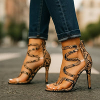 Emily | Bold And Elegant Snake Print Ankle Wrap Heels