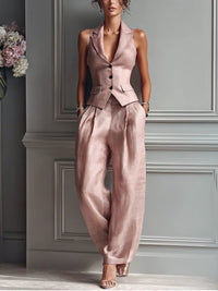 Laney | Elegant And Tailored Vest Linen Two Piece Set
