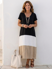 Paloma | Modern Color Block V-Neck Midi Dress