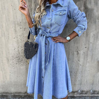 Isabella | Classic And Versatile Belted Denim Dress