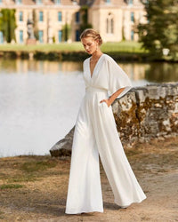 Nylah | Sophisticated And Flowing V-Neck Wide Leg Jumpsuit