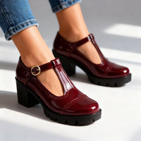 Lainey | Women's T-Strap Brogue Block Heel Mary Jane