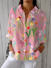 Caroline | Elegant Spring Garden Printed Blouse