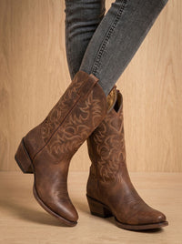 Isabella | Embroidered Mid-Calf Block-Heel Cowboy Boots