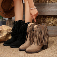Harper | Suede Fringe Cowboy Ankle Boots with Western Detailing