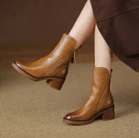 Cecilia | Women's Block Heel Side-Zip Leather Ankle Boots