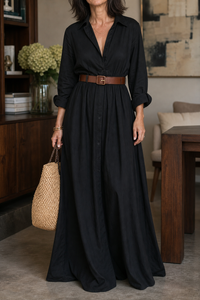 Dahlia | Versatile Long-Sleeve Style Belted Maxi Shirt Dress