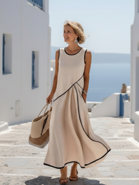Mila | Sleeveless Round Neck Draped Maxi Dress