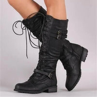Leilani | Knee-High Lace-Up Leather Boots with Buckle Detail