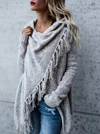 Athena | Women's Knitted Tunic Sweater with Fringe Details