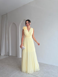 Landry | Pleated Sleeveless Floral Applique Evening Dress