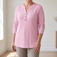 Noelle | Ribbed Tunic Blouse with Henley Neckline