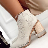 Isla | Chic Cut-Out Cowboy Ankle Boots With Block Heel