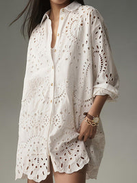 Isadora | Women's Eyelet Detail Button-Front Tunic Shirt