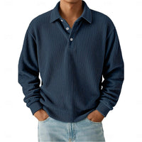 Lucas | Elegant And Refined Ribbed Long-Sleeve Polo Shirt