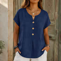 Natalia | Relaxed V-Neck Blouse with Wood-like Buttons