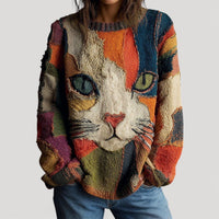 Aliya | Playful Cat Print Knitted Sweater