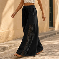 Adelina | Floral Lace-Look Wide-Leg Pants with Drawstring Waist